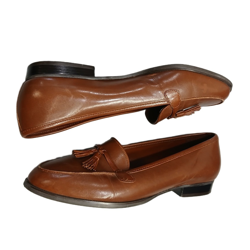 Etienne Aigner Ally Tassel Loafers Womens US Size 7.5W Brown Leather Cuban Heel